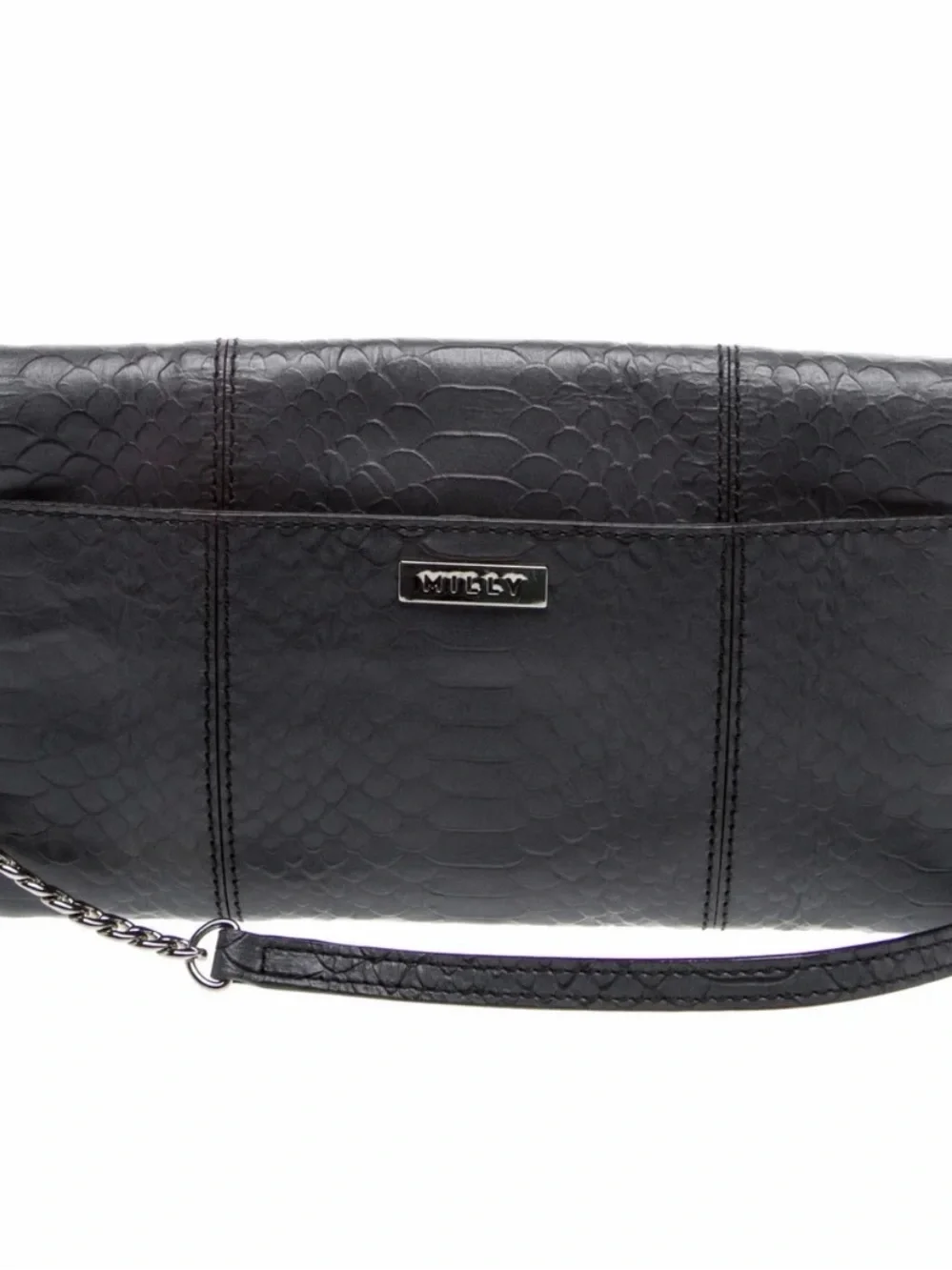 MILLY Charcoal Gray Snake-Embossed Leather Envelope Clutch with Silver *NWOT